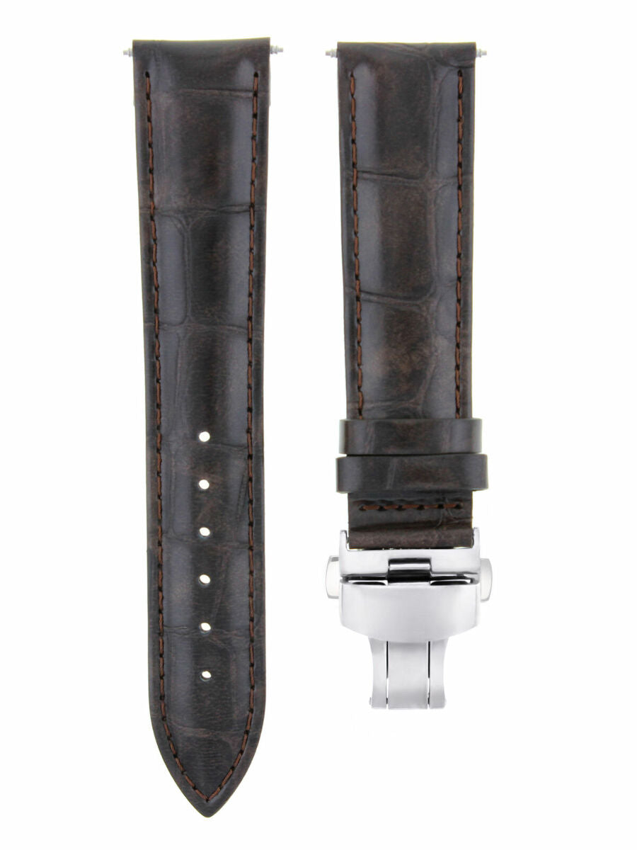 24MM LEATHER WATCH STRAP BAND FOR ORIS WATCH DEPLOYMENT CLASP DARK BROWN