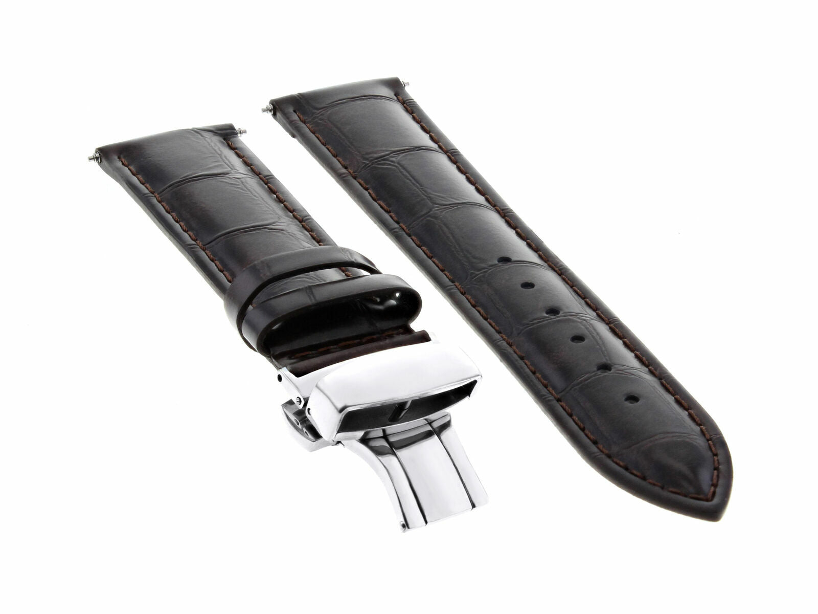 24MM LEATHER WATCH STRAP BAND FOR ORIS WATCH DEPLOYMENT CLASP DARK BROWN