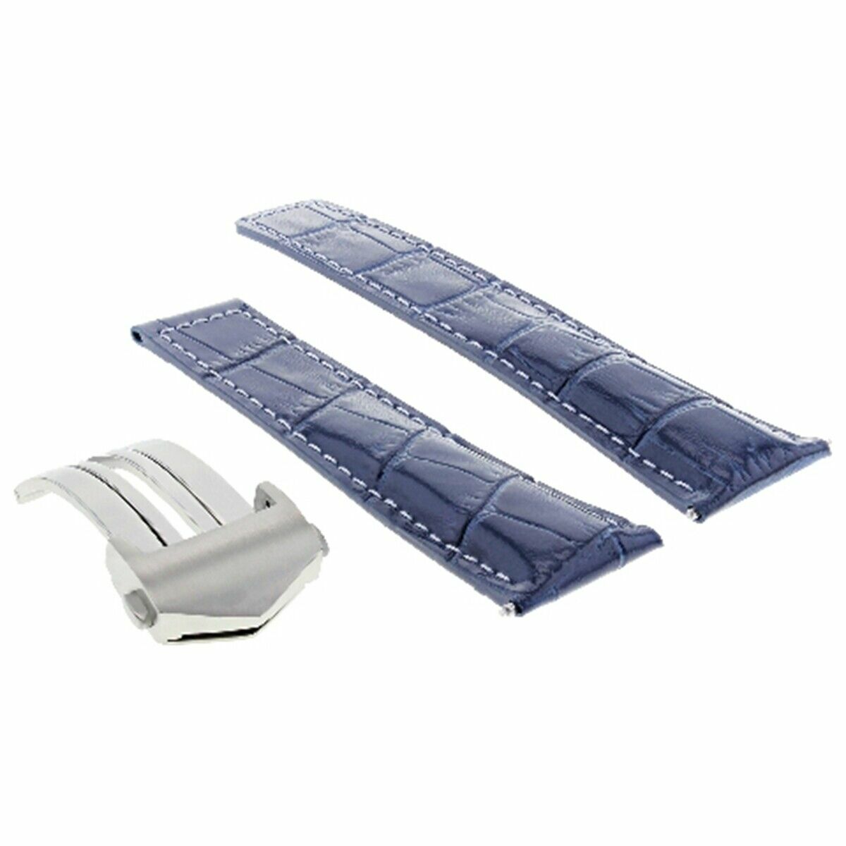BLUE LEATHER BAND STRAP CLASP 22MM FOR TAG HEUER CARRERA CV2A10 CALIBRE WHITE ST