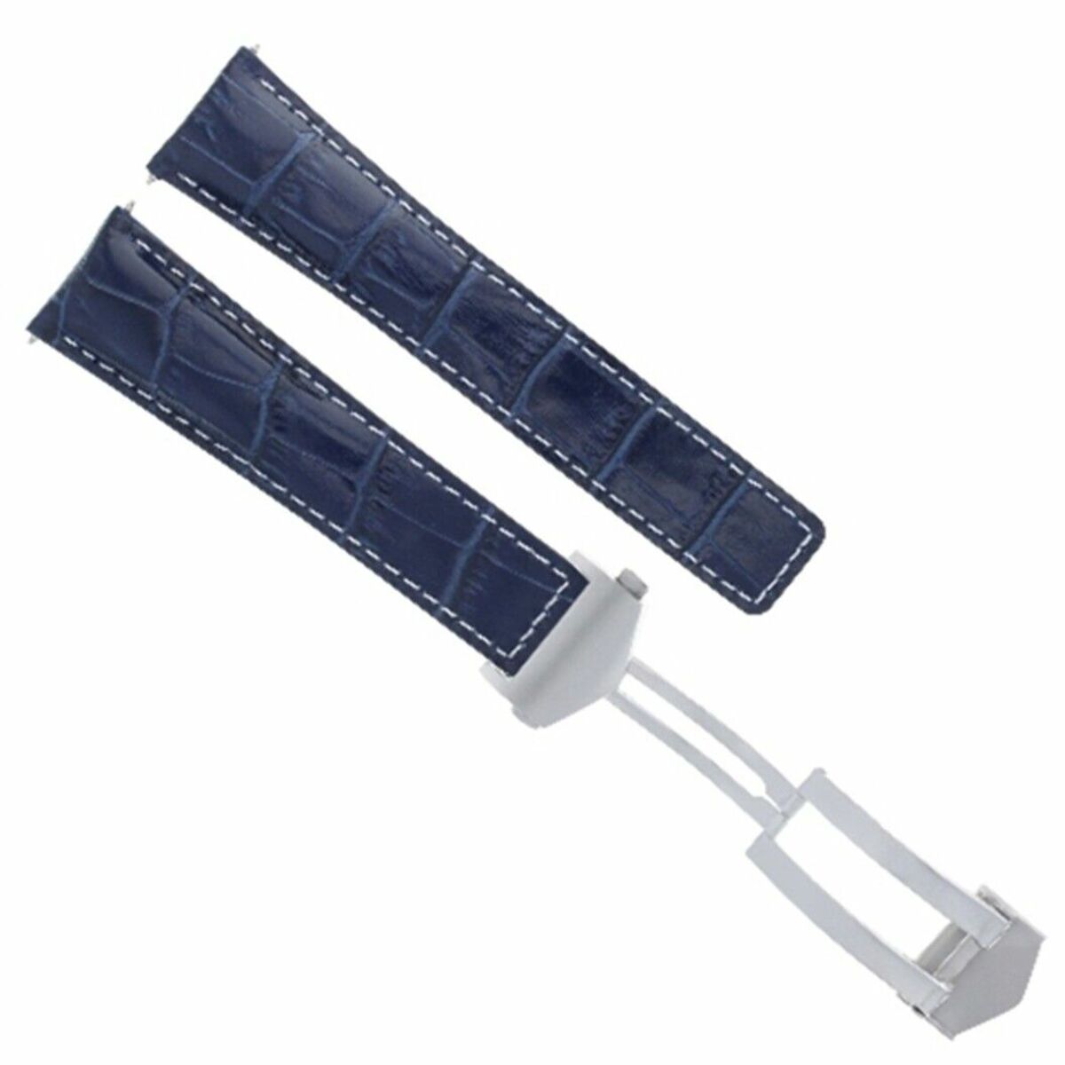BLUE LEATHER BAND STRAP CLASP 22MM FOR TAG HEUER CARRERA CV2A10 CALIBRE WHITE ST