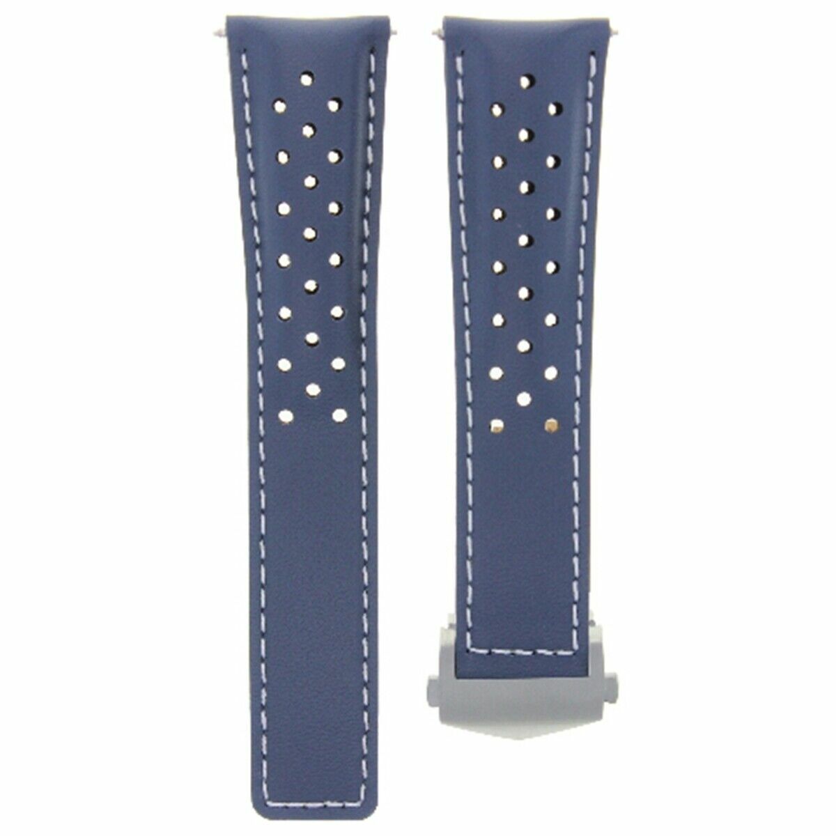 LEATHER WATCH BAND STRAP 22MM FOR TAG MONACO CAW211P.FC6356 BLUE WS PERFORAT