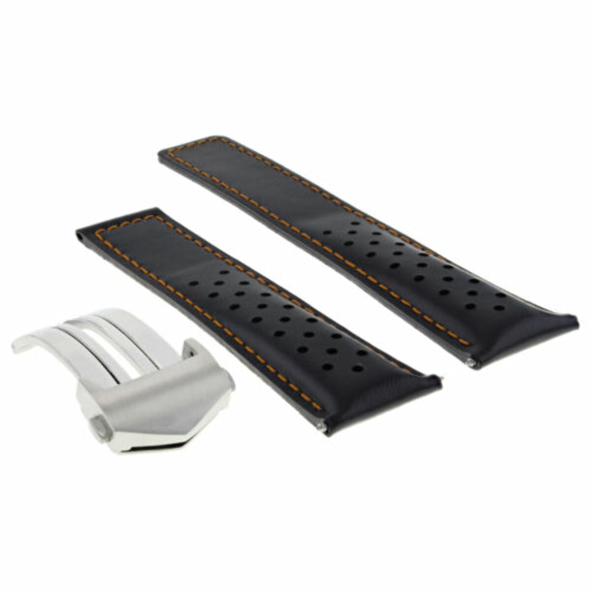 LEATHER BAND STRAP CW2111 CLASP 22MM FOR TAG HEUER CARRERA MONACO BLACK ORANGE