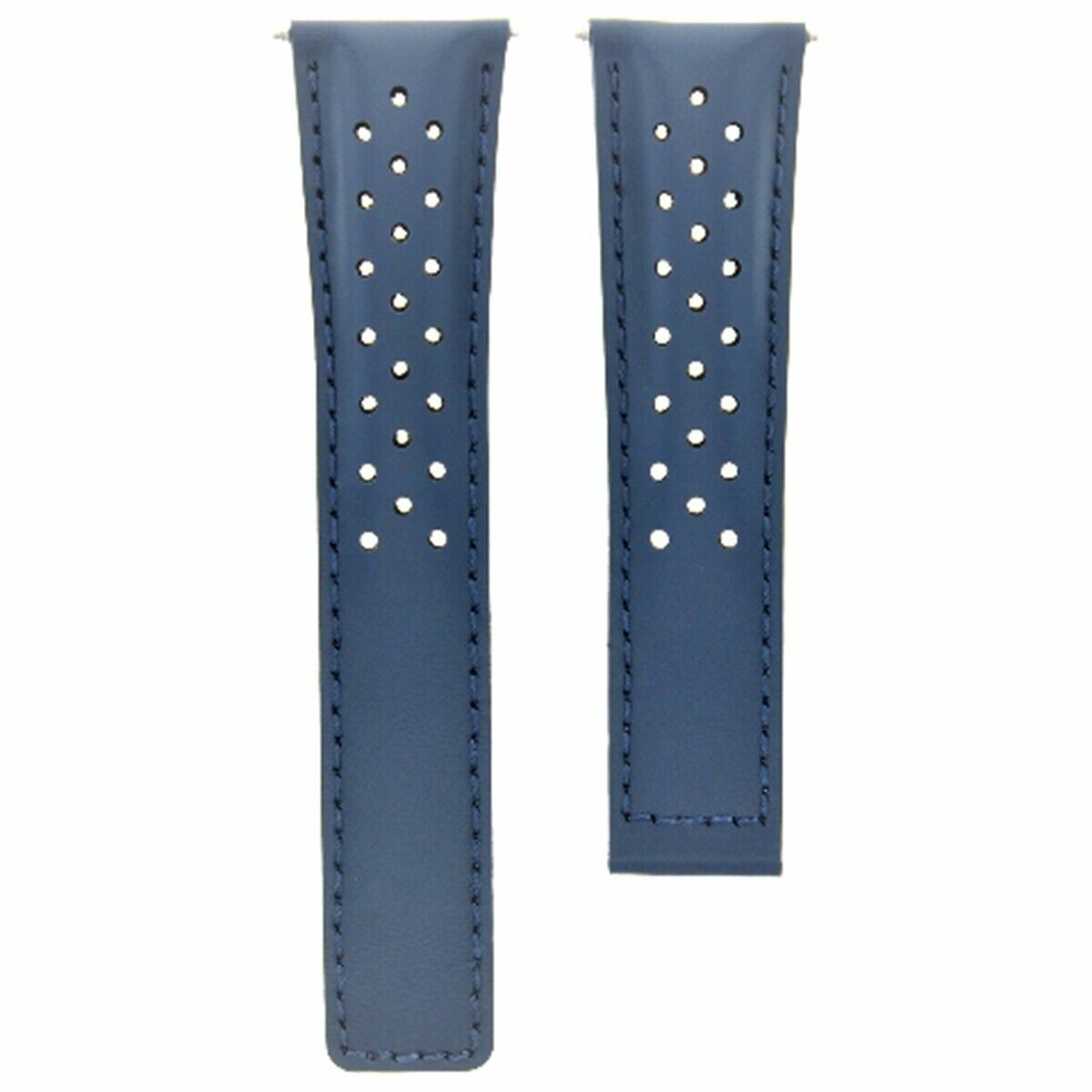 LEATHER BAND STRAP 22MM DEPLOYMENT CLASP FOR TAG HEUER MONACO BLUE PERFORATED
