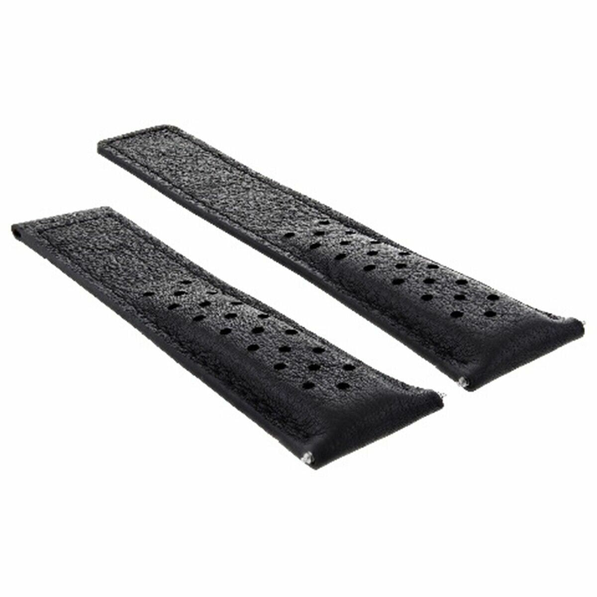 LEATHER WATCH BAND STRAP 22MM FOR TAG HEUER CARRERA MONACO CW2113-0 DEPLOY BLACK