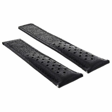 LEATHER WATCH BAND STRAP 22MM FOR TAG HEUER CARRERA MONACO CW2113-0 DEPLOY BLACK