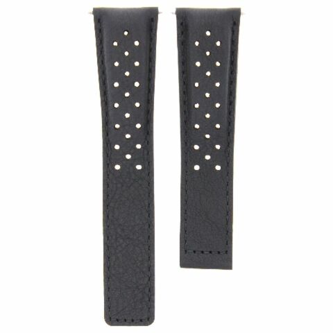 LEATHER WATCH BAND STRAP 22MM FOR TAG HEUER CARRERA MONACO CW2113-0 DEPLOY BLACK