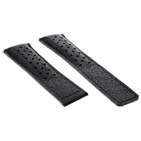 LEATHER WATCH BAND STRAP 22MM FOR TAG HEUER CARRERA MONACO CW2113-0 DEPLOY BLACK