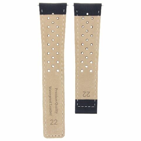 LEATHER WATCH BAND STRAP 22MM FOR TAG HEUER CARRERA MONACO CW2113-0 DEPLOY BLACK