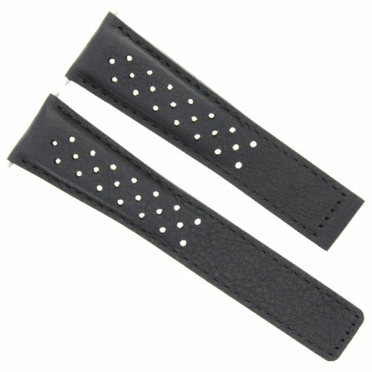 LEATHER WATCH BAND STRAP 22MM FOR TAG HEUER CARRERA MONACO CW2113-0 DEPLOY BLACK