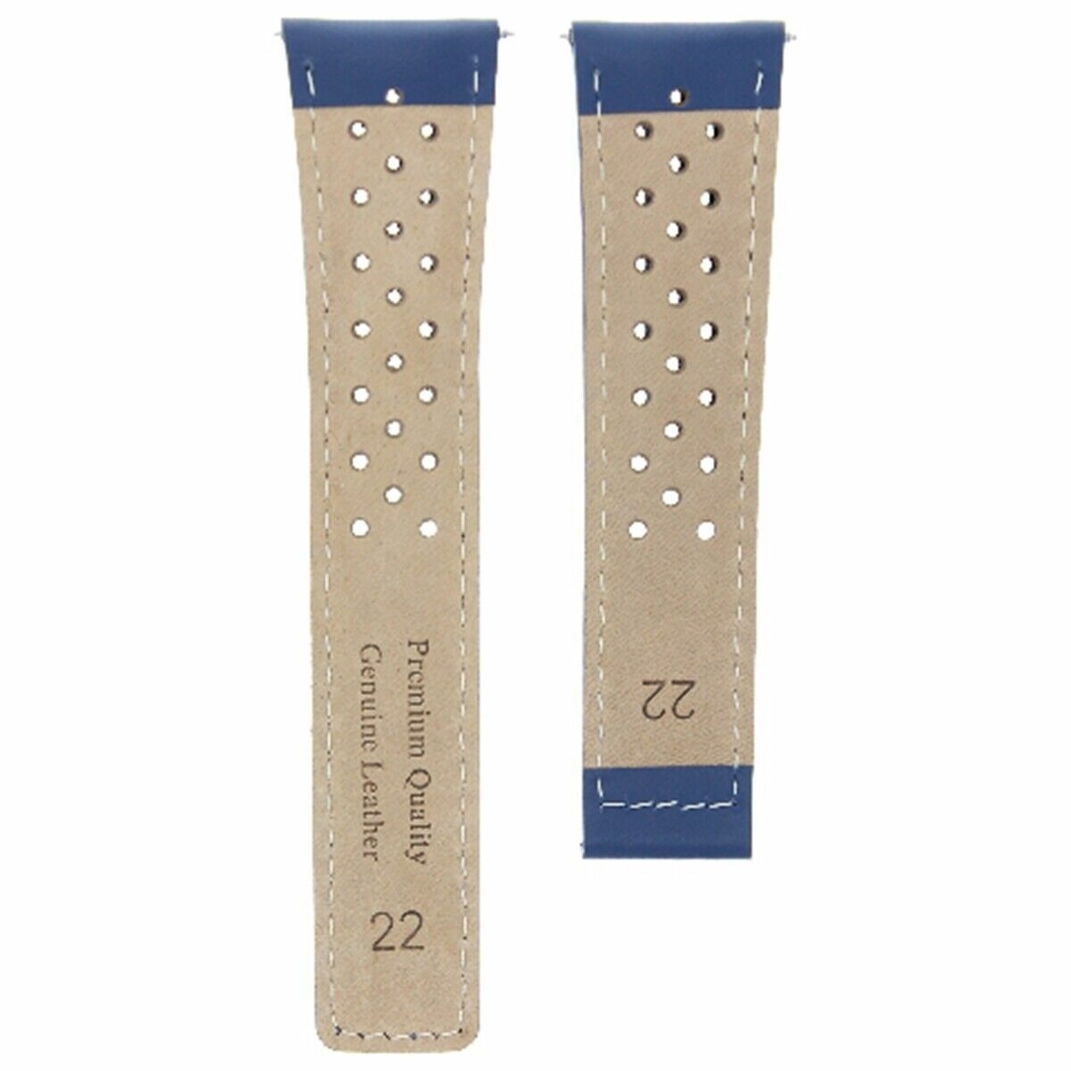 LEATHER BAND STRAP DEPLOYMENT CLASP 22MM FOR TAG HEUER MONACO BLUE OS PERFORAT