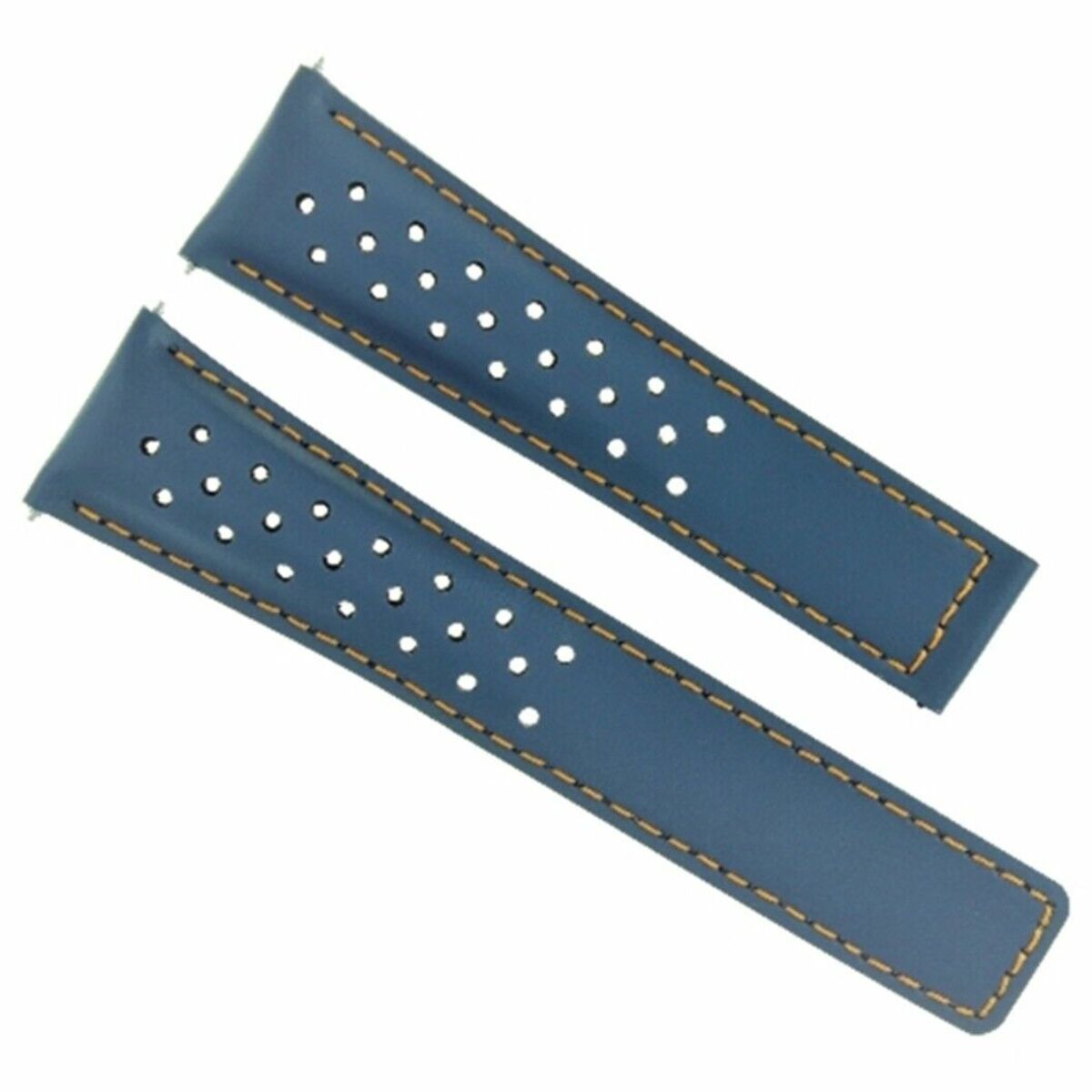 LEATHER BAND STRAP DEPLOYMENT CLASP 22MM FOR TAG HEUER MONACO BLUE OS PERFORAT