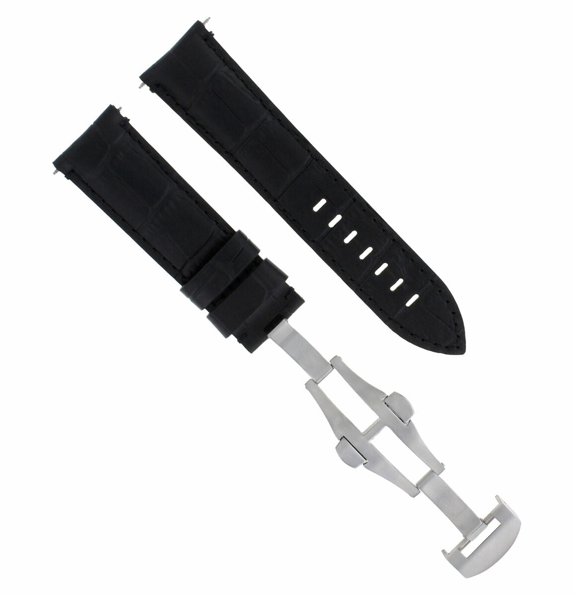 24MM COW LEATHER WATCH BAND STRAP CLASP FOR BREITLING CHRONOMAT COLT WATCH BLACK
