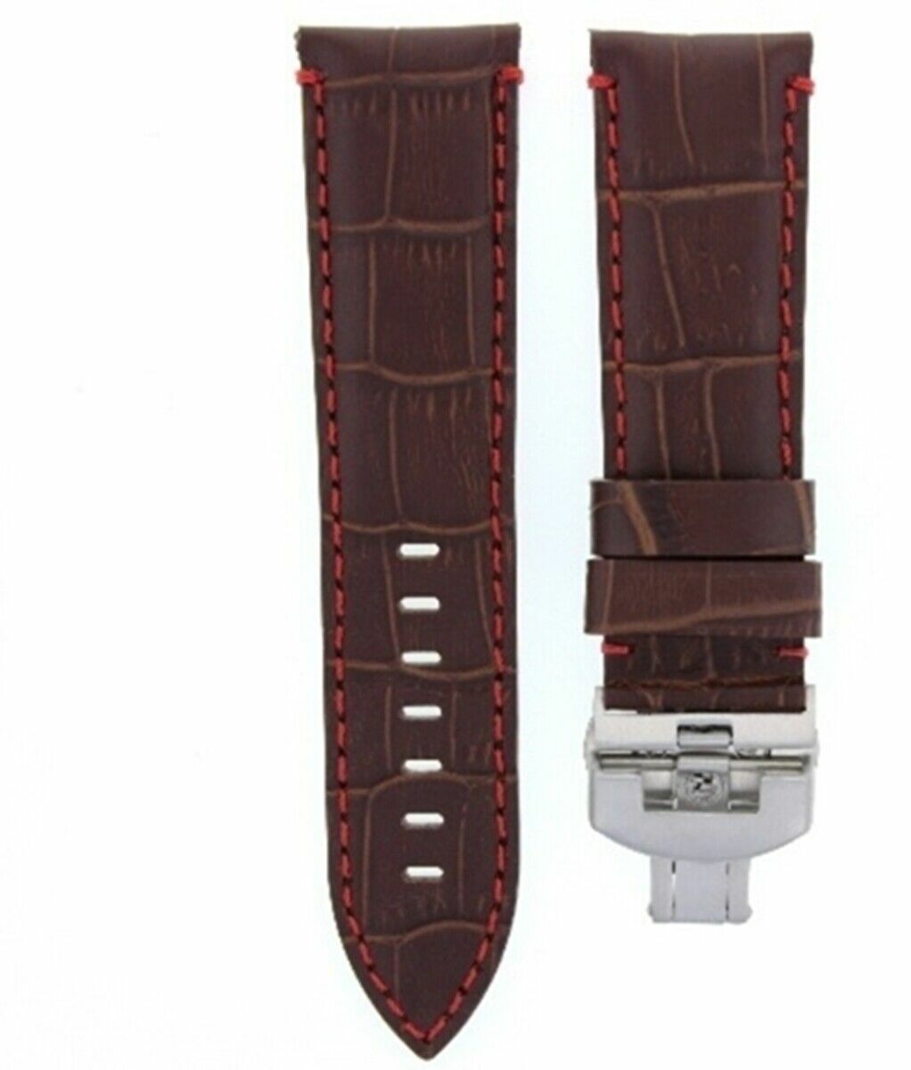 24MM COW LEATHER WATCH BAND STRAP FOR BREITLING + DEPLOYMENT CLASP  BROWN RED ST