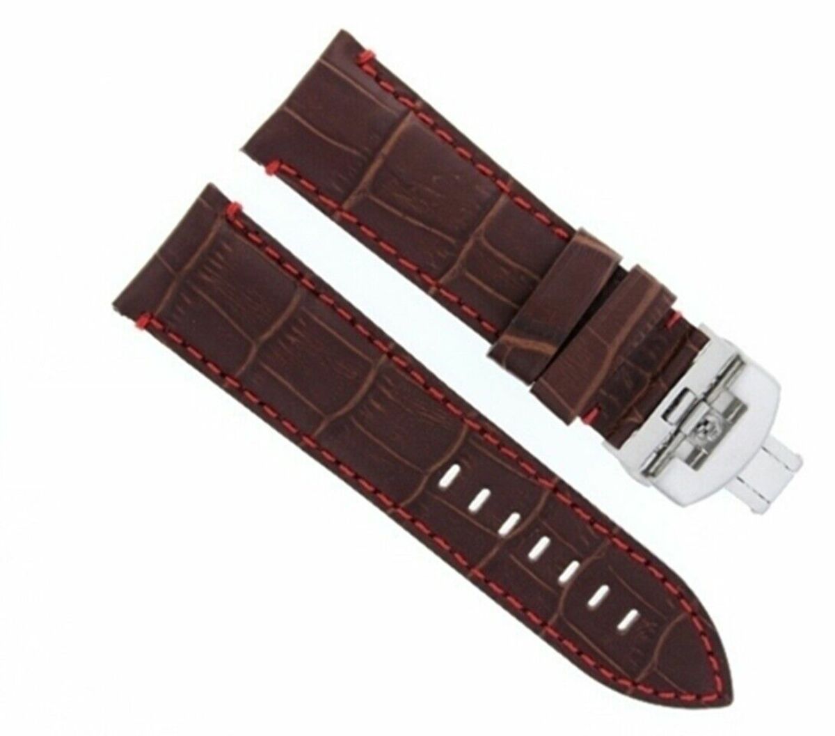 24MM COW LEATHER WATCH BAND STRAP FOR BREITLING + DEPLOYMENT CLASP  BROWN RED ST