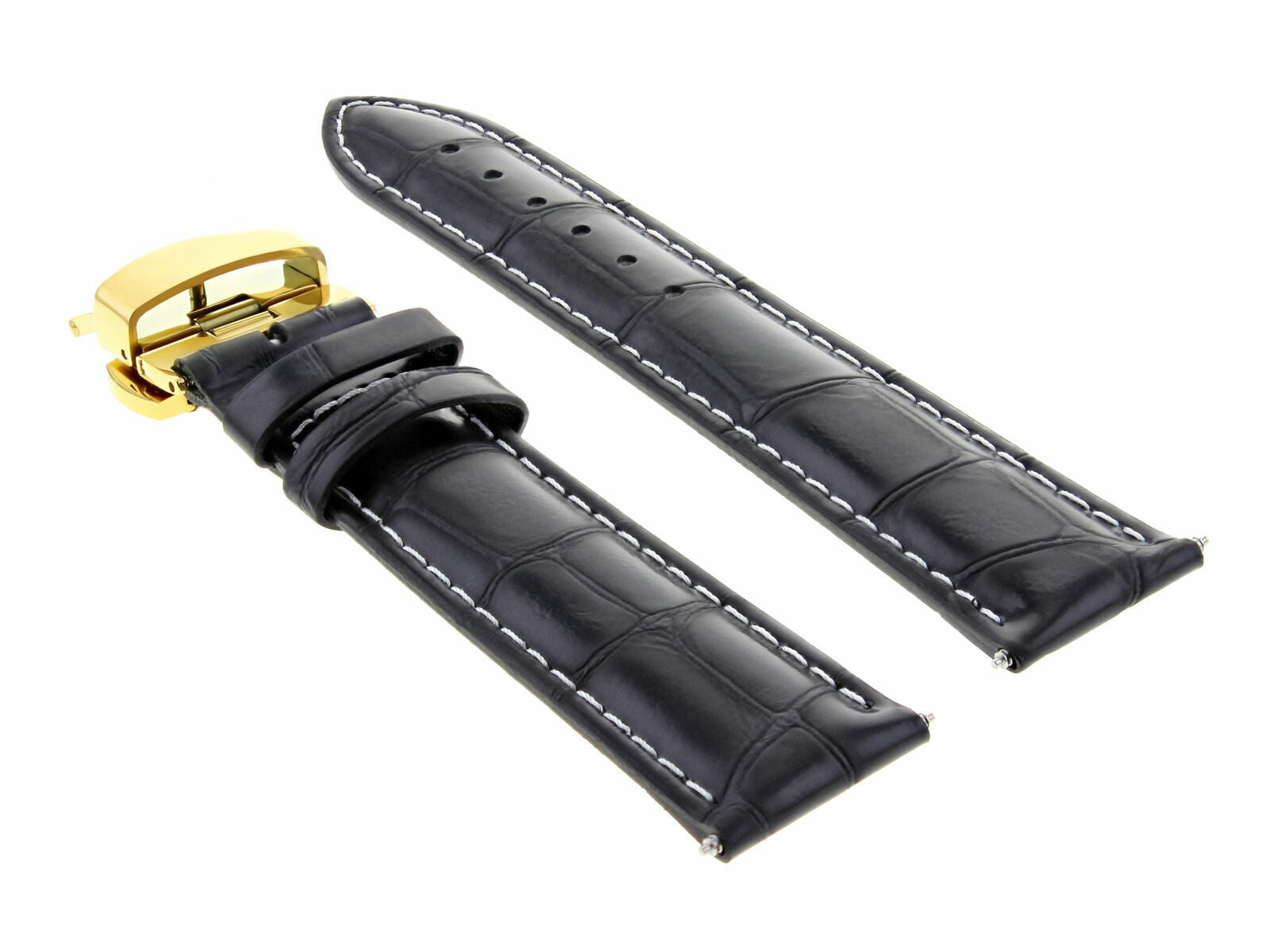 18MM LEATHER BAND STRAP DEPLOYMENT CLASP FOR BAUME MERCIER WATCH BLACK WS GOLD