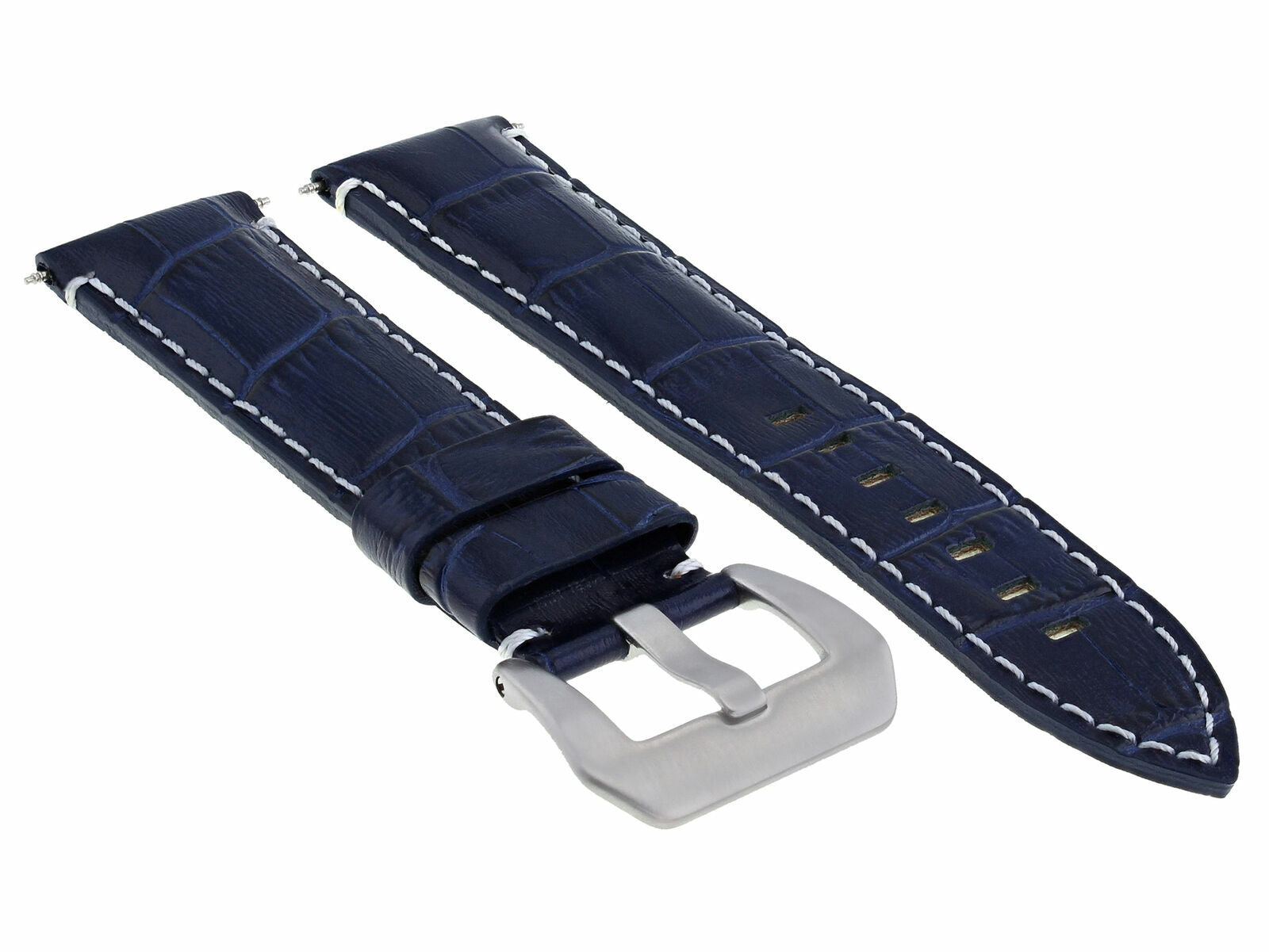 24MM GENUINE LEATHER WATCH BAND STRAP FOR ANONIMO WATCH BLUE WHITE STITCH TOP QY