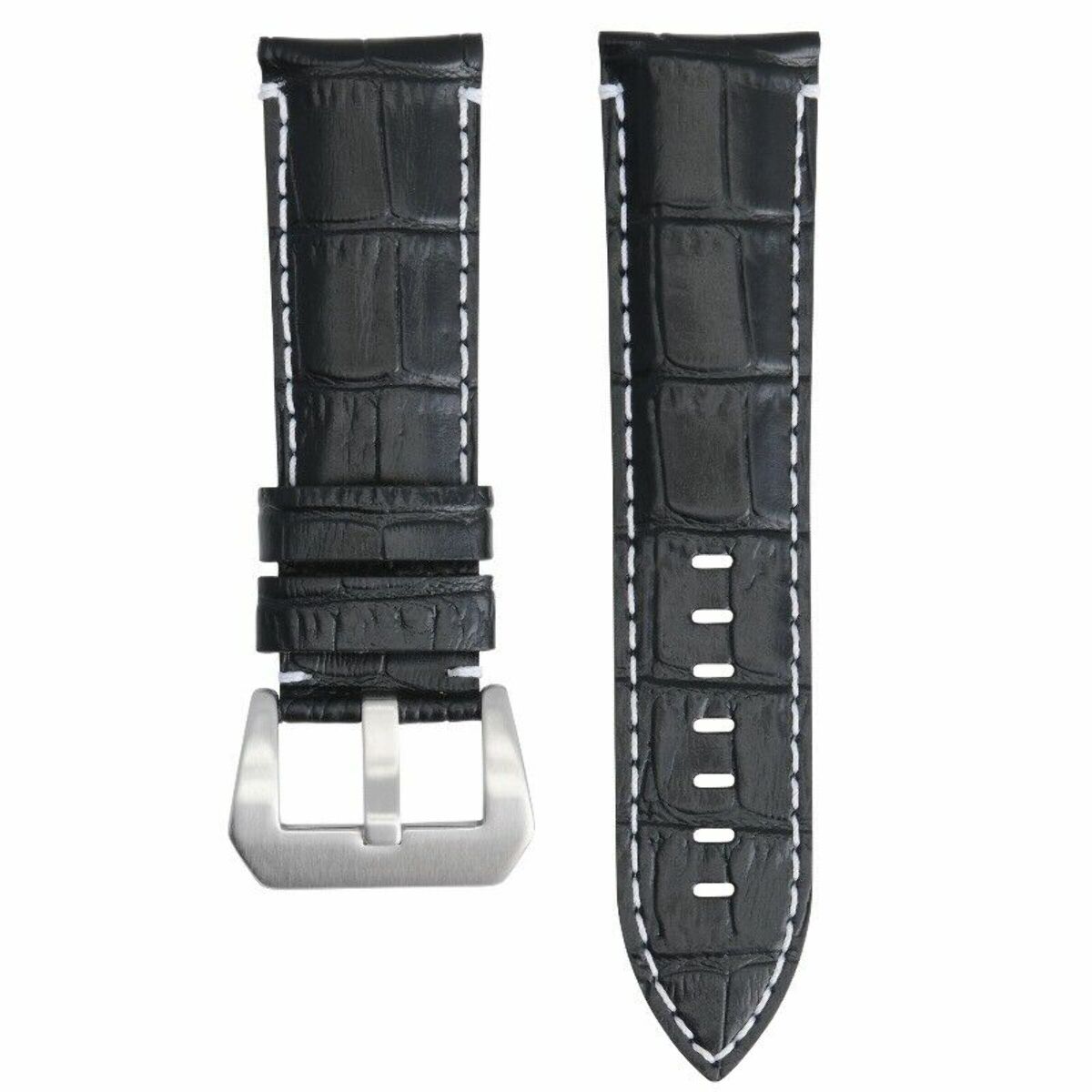 24MM GENUINE LEATHER WATCH BAND STRAP FOR ANONIMO BLACK WHITE STITCH TOP QUALITY