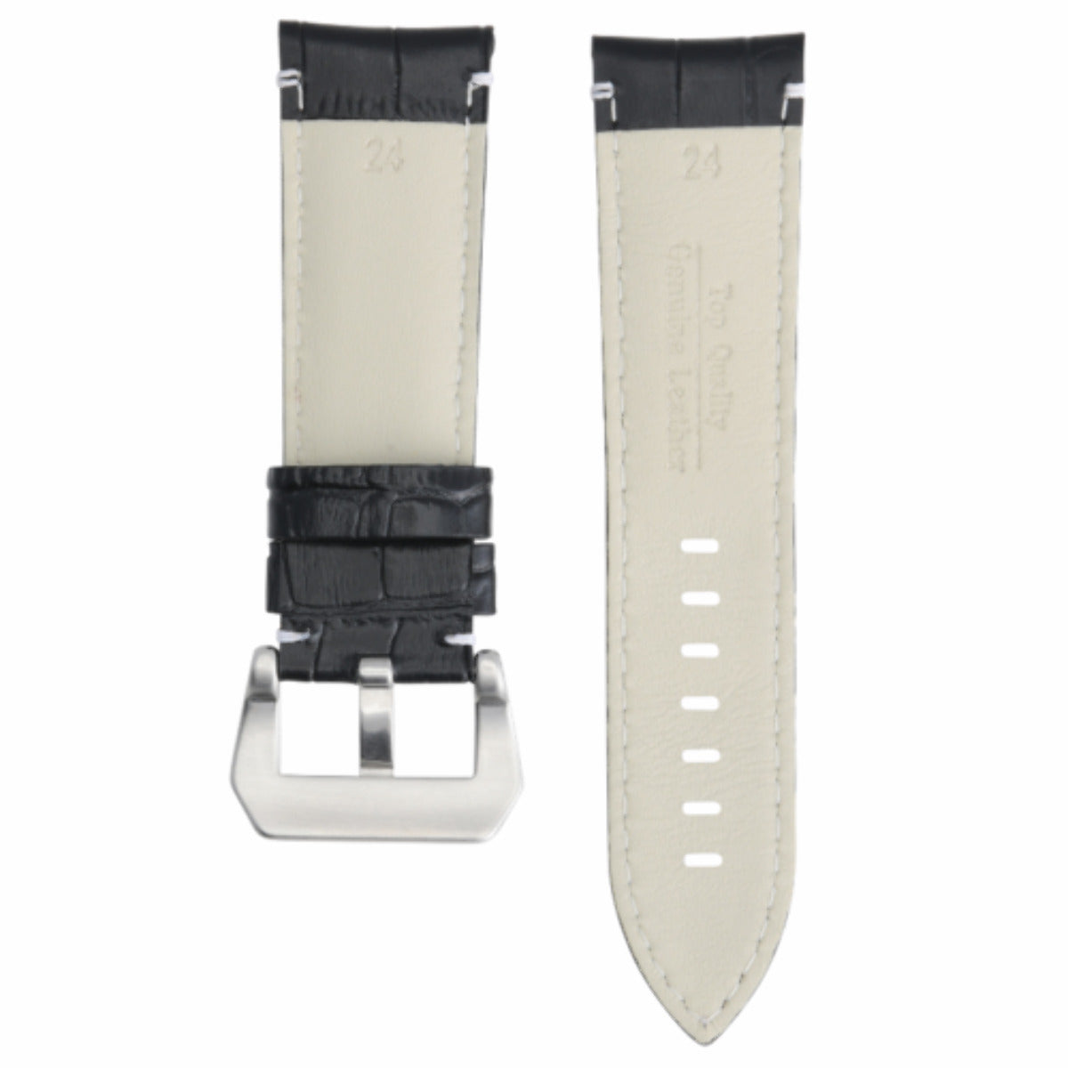 24MM GENUINE LEATHER WATCH BAND STRAP FOR ANONIMO BLACK WHITE STITCH TOP QUALITY