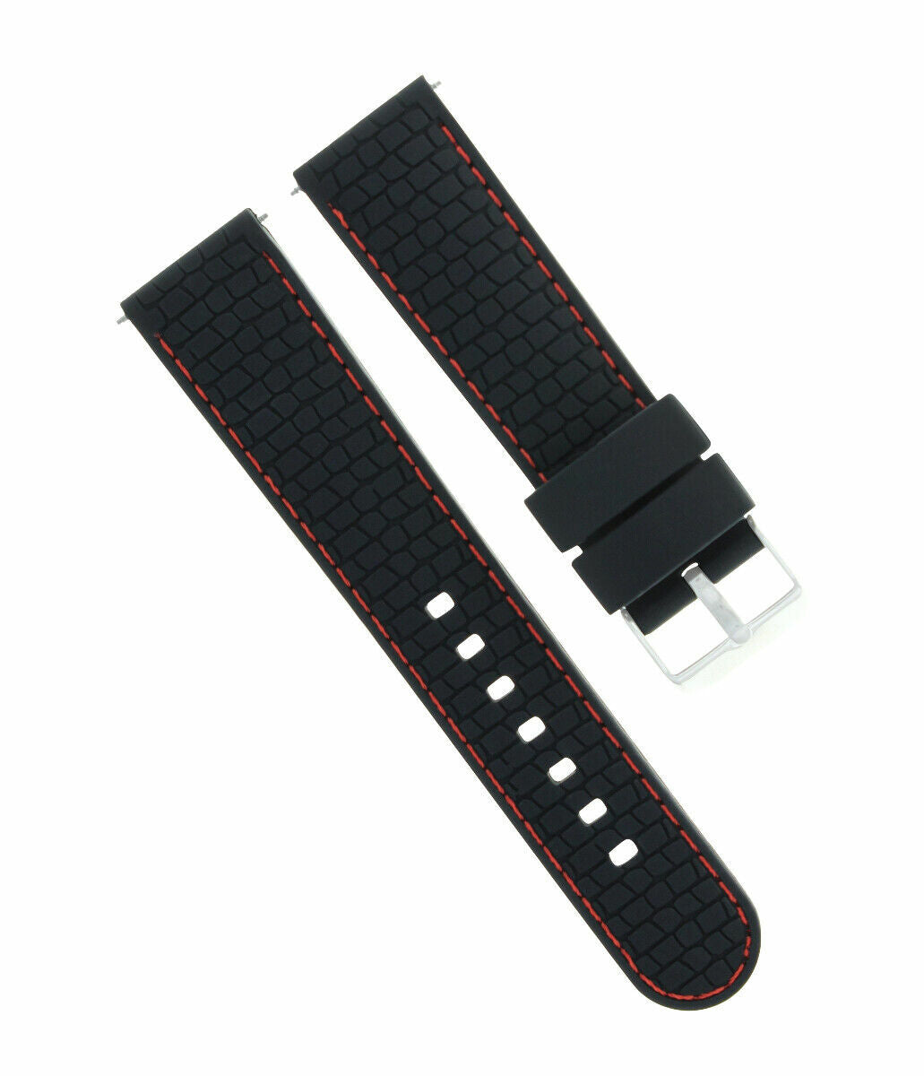 22MM RUBBER DIVER WATCH BAND STRAP FOR FOSSIL WATCH BLACK RED STITCH