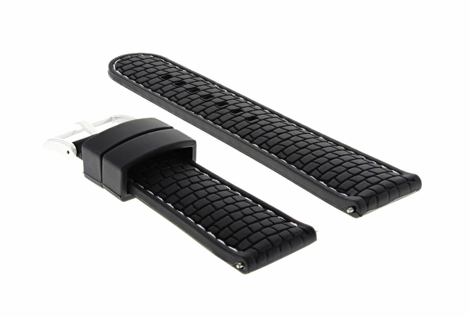 NEW 24MM RUBBER STRAP BAND FIT FOSSIL WATCH BLACK WHITE STITCHING
