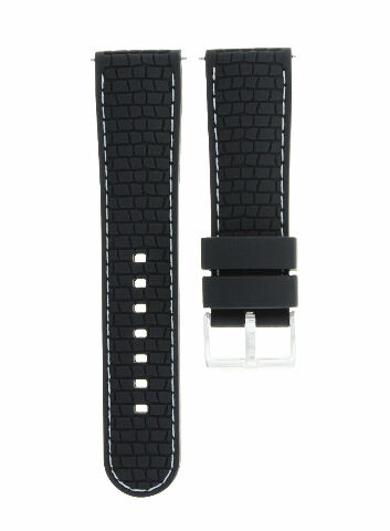 NEW 24MM RUBBER STRAP BAND FIT FOSSIL WATCH BLACK WHITE STITCHING