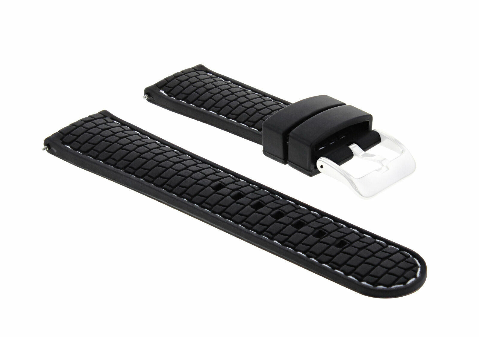 NEW 24MM RUBBER STRAP BAND FIT FOSSIL WATCH BLACK WHITE STITCHING