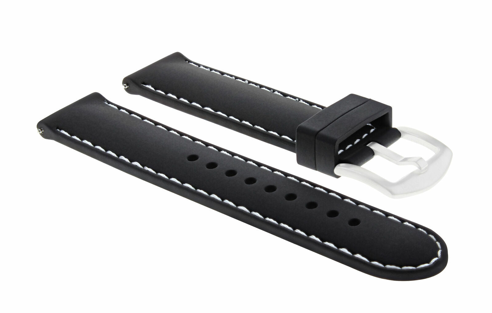 22MM SOFT RUBBER DIVER WATCH BAND STRAP FOR FOSSIL WATCH BLACK WHITE STITCH