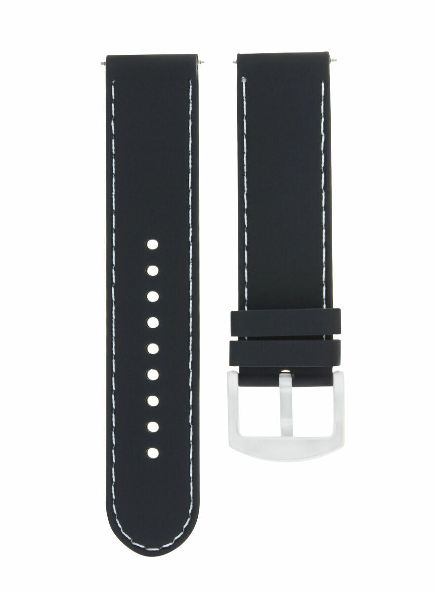 22MM SOFT RUBBER DIVER WATCH BAND STRAP FOR FOSSIL WATCH BLACK WHITE STITCH