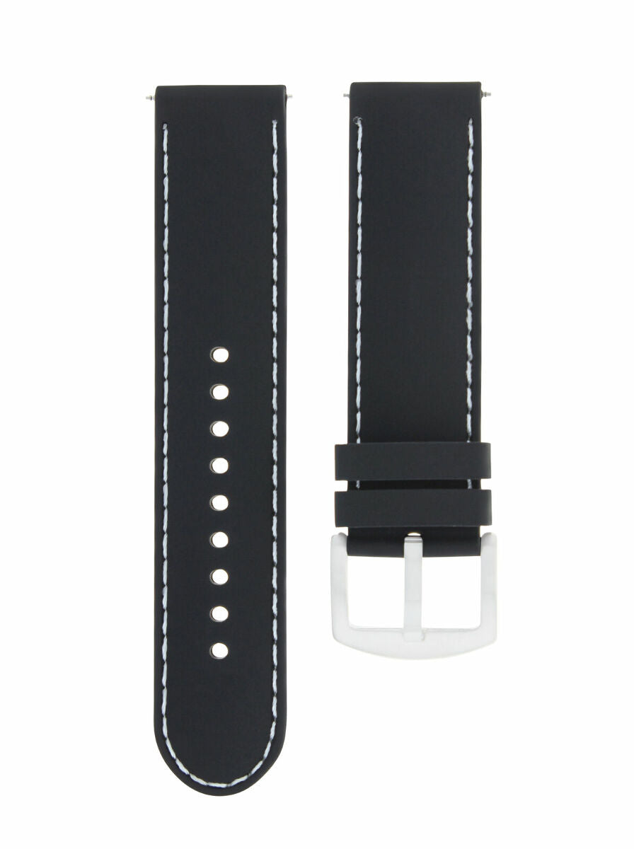 22MM SOFT RUBBER DIVER WATCH BAND STRAP FOR FOSSIL WATCH BLACK WHITE STITCH