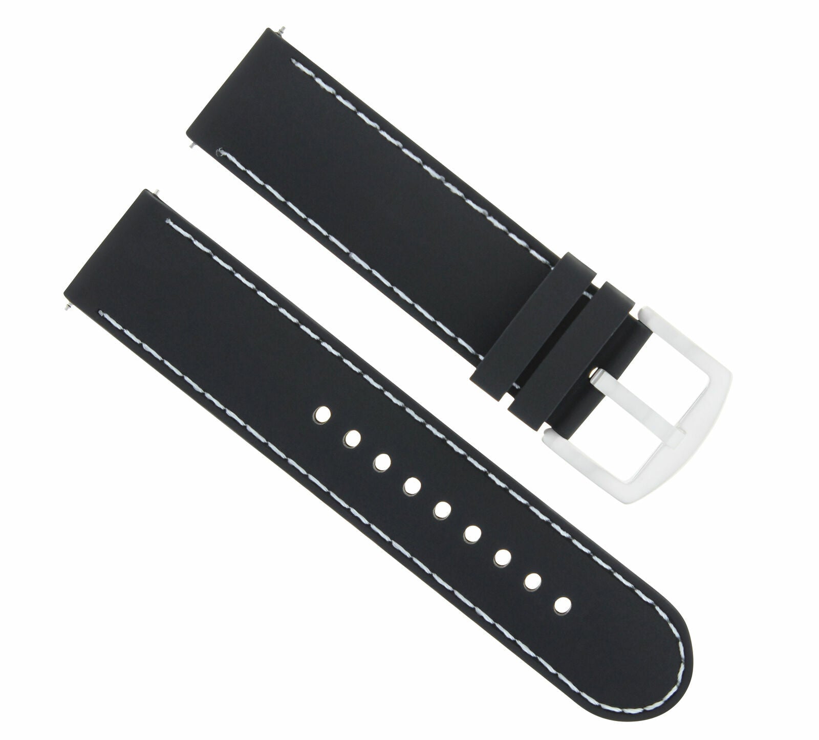 22MM SOFT RUBBER DIVER WATCH BAND STRAP FOR FOSSIL WATCH BLACK WHITE STITCH