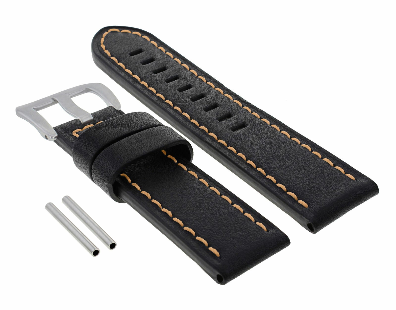 22MM LEATHER WATCH BAND STRAP FOR PANERAI LUMINOR GMT BLACK ORANGE STITCH LONG