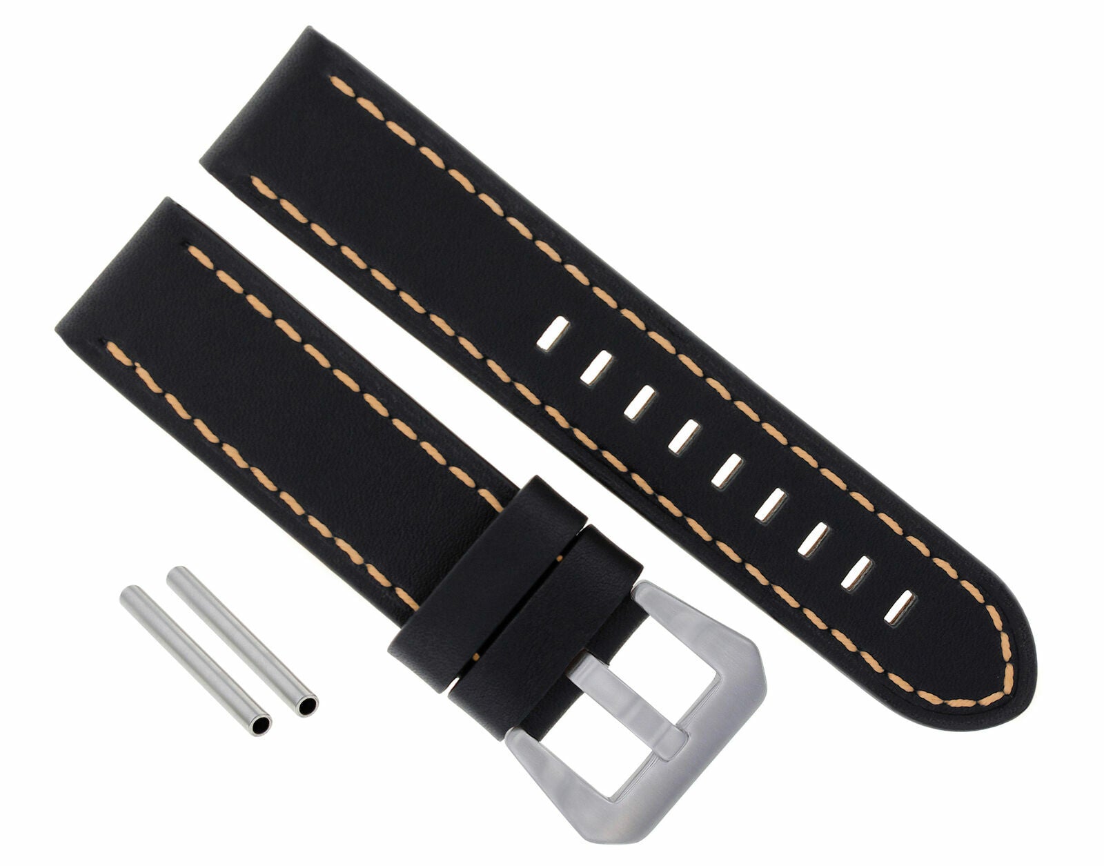 22MM LEATHER WATCH BAND STRAP FOR PANERAI LUMINOR GMT BLACK ORANGE STITCH LONG