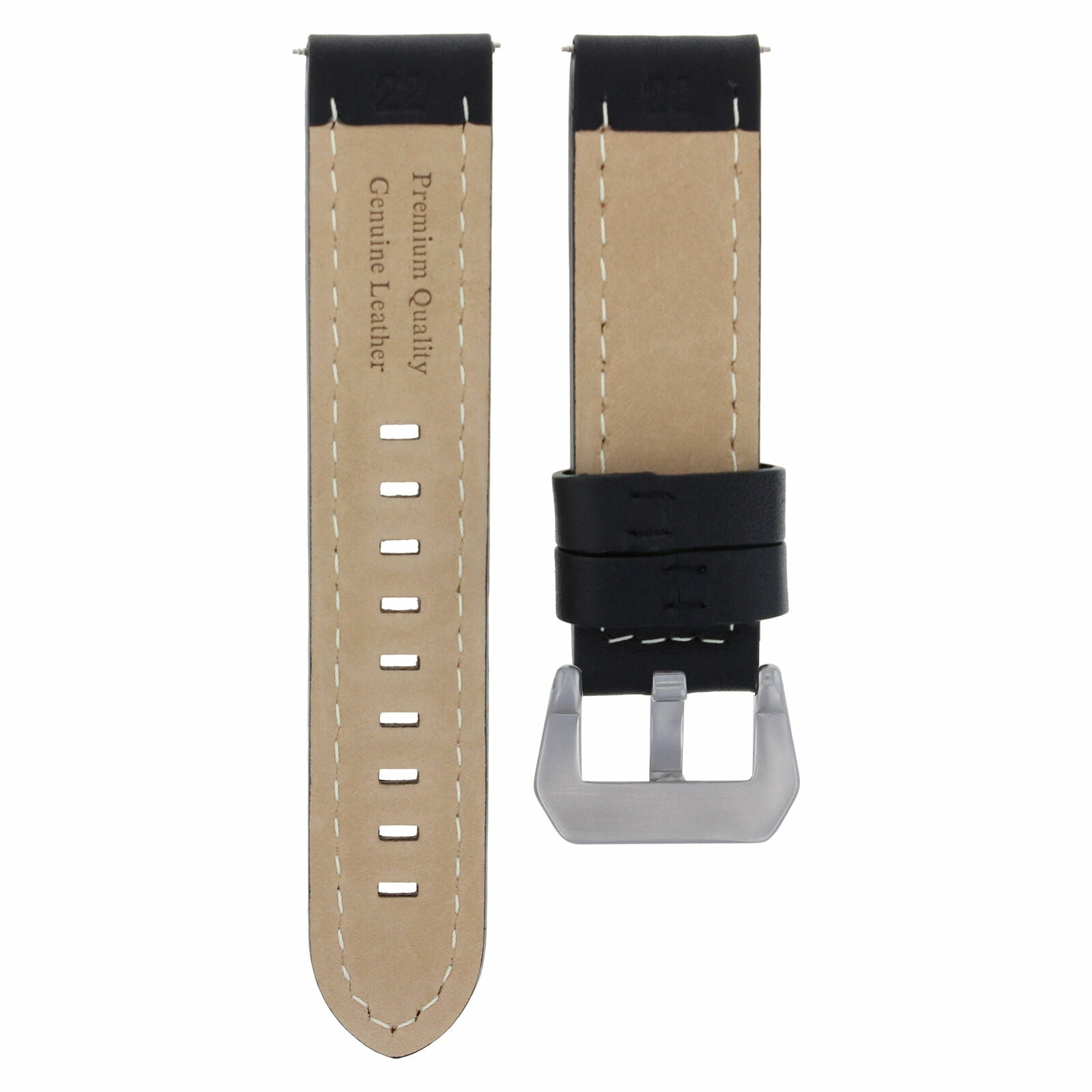 22MM LEATHER WATCH BAND STRAP FOR PANERAI LUMINOR GMT BLACK ORANGE STITCH LONG