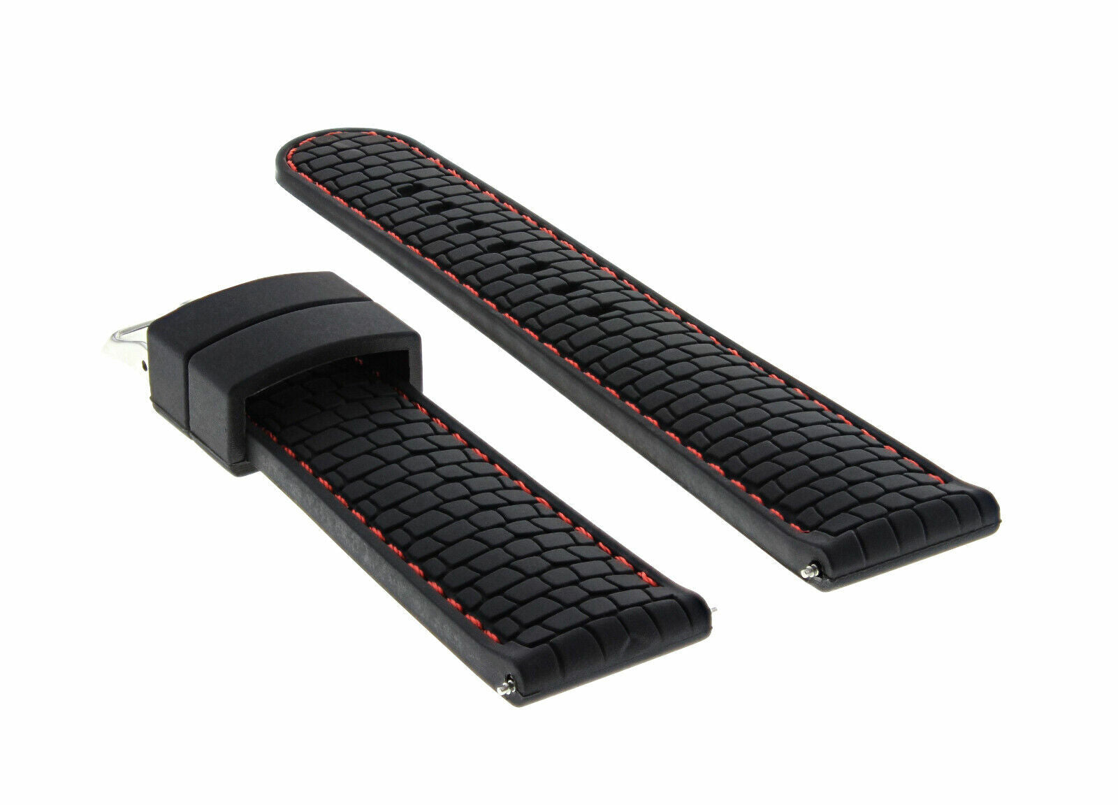 NEW 24MM RUBBER STRAP BAND FOR FOSSIL WATCH BLACK RED STITCH