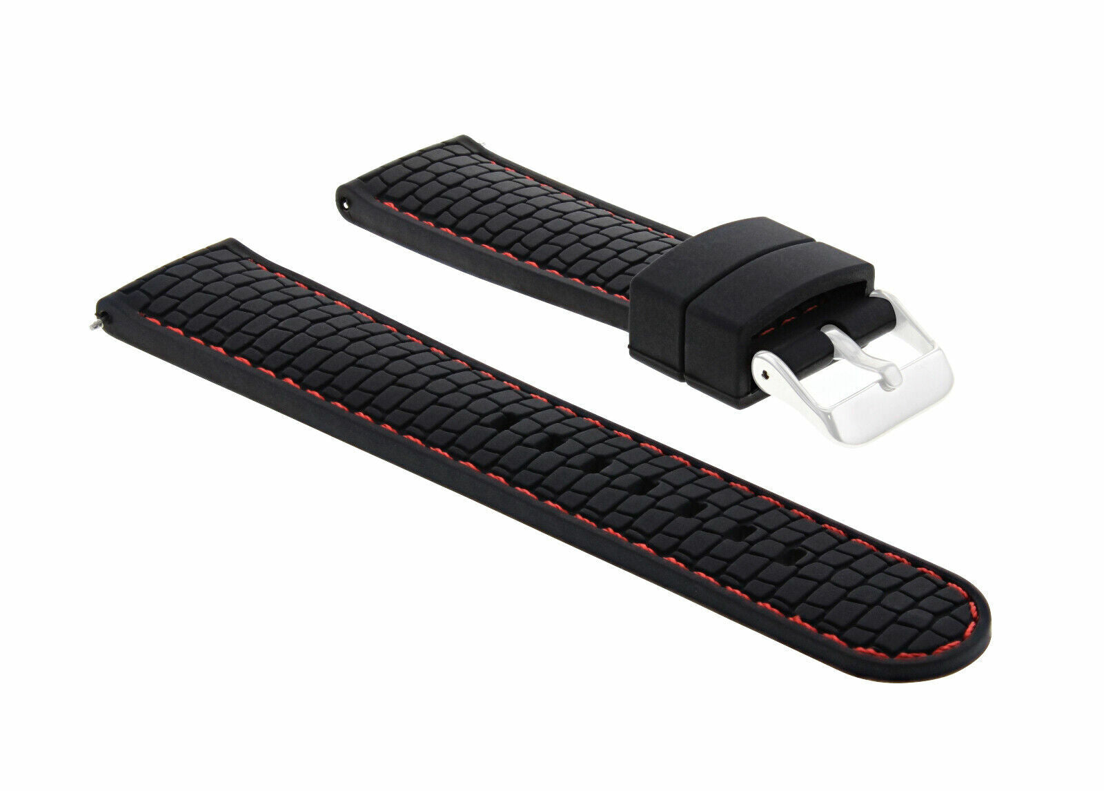 NEW 24MM RUBBER STRAP BAND FOR FOSSIL WATCH BLACK RED STITCH