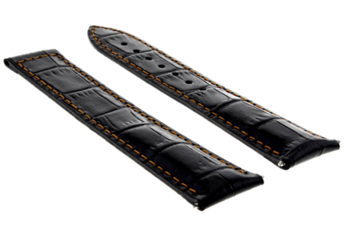 20MM LEATHER STRAP WATCH BAND FOR OMEGA SPEEDMASTER MOON WATCH BLACK ORANGE STIT