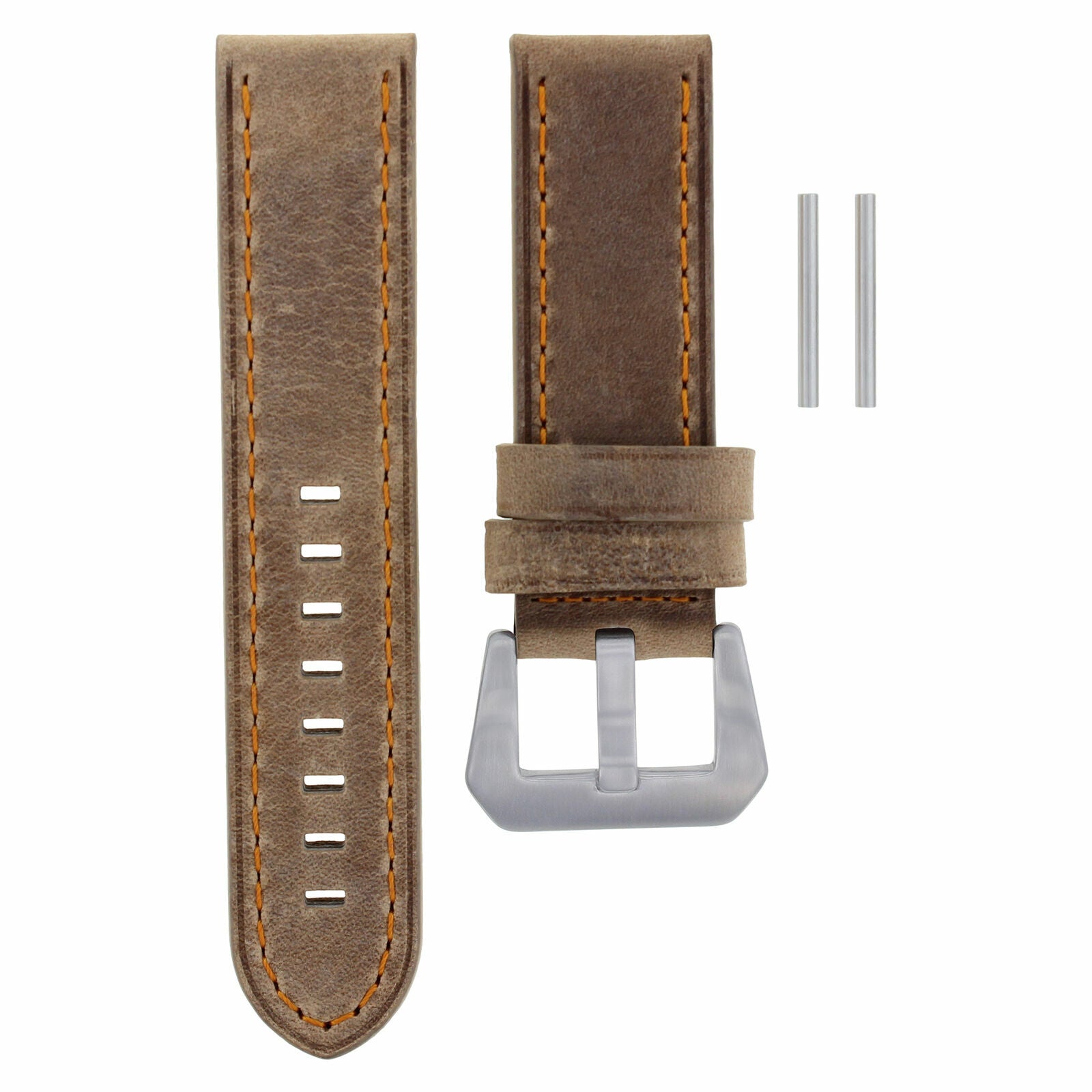 22MM COW LEATHER STRAP WATCH BAND FOR PAM PANERAI MARINA GMT SAND ORANGE STITCH