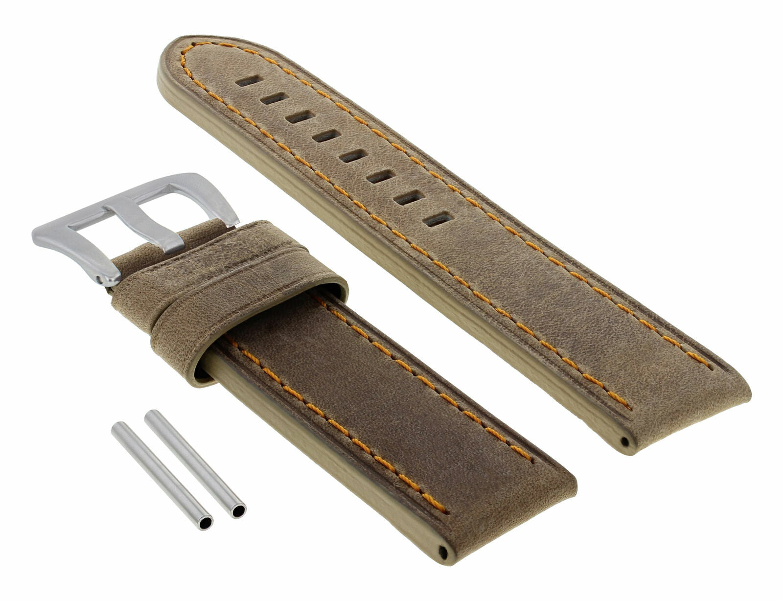 22MM COW LEATHER STRAP WATCH BAND FOR PAM PANERAI MARINA GMT SAND ORANGE STITCH