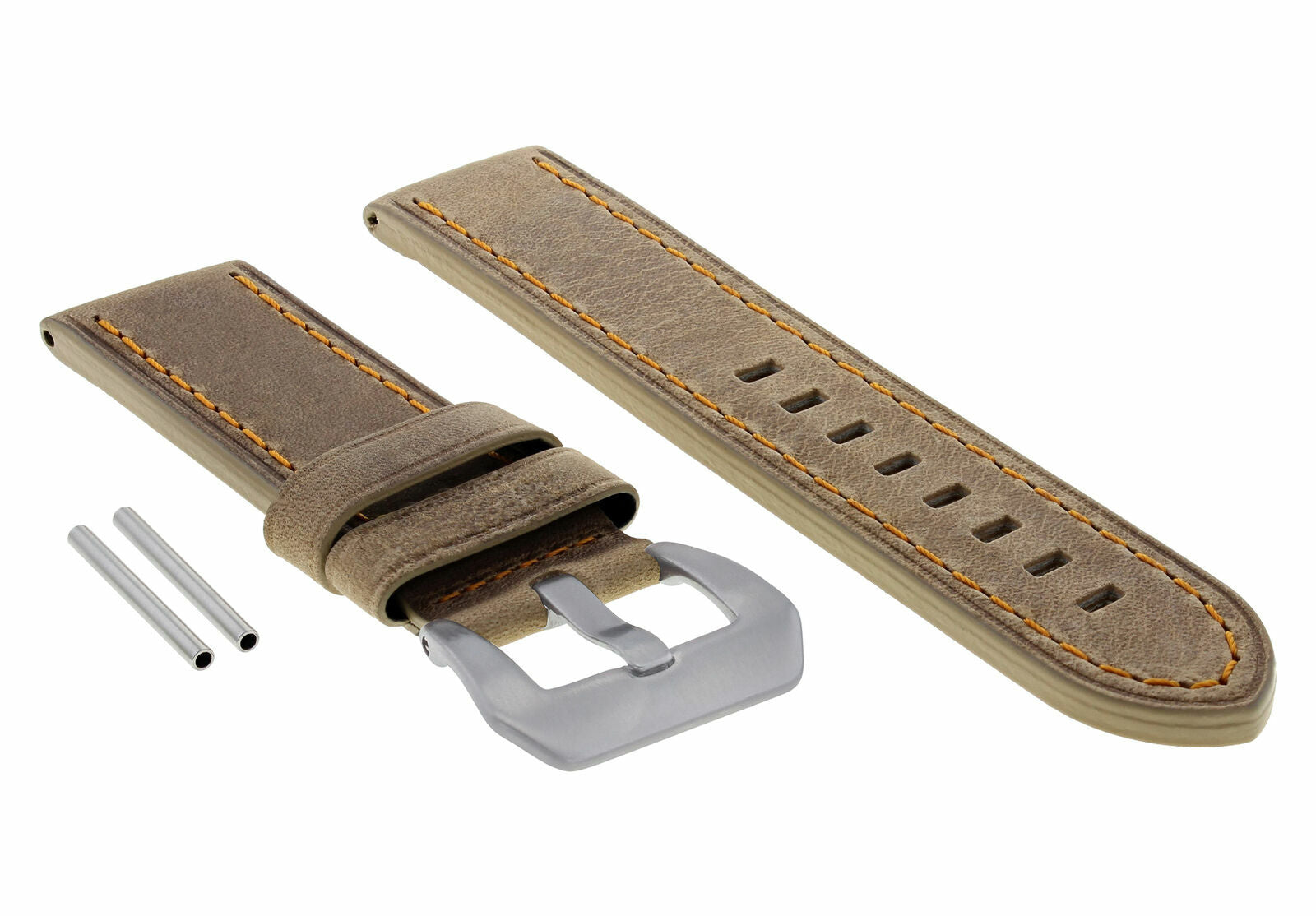 22MM COW LEATHER STRAP WATCH BAND FOR PAM PANERAI MARINA GMT SAND ORANGE STITCH