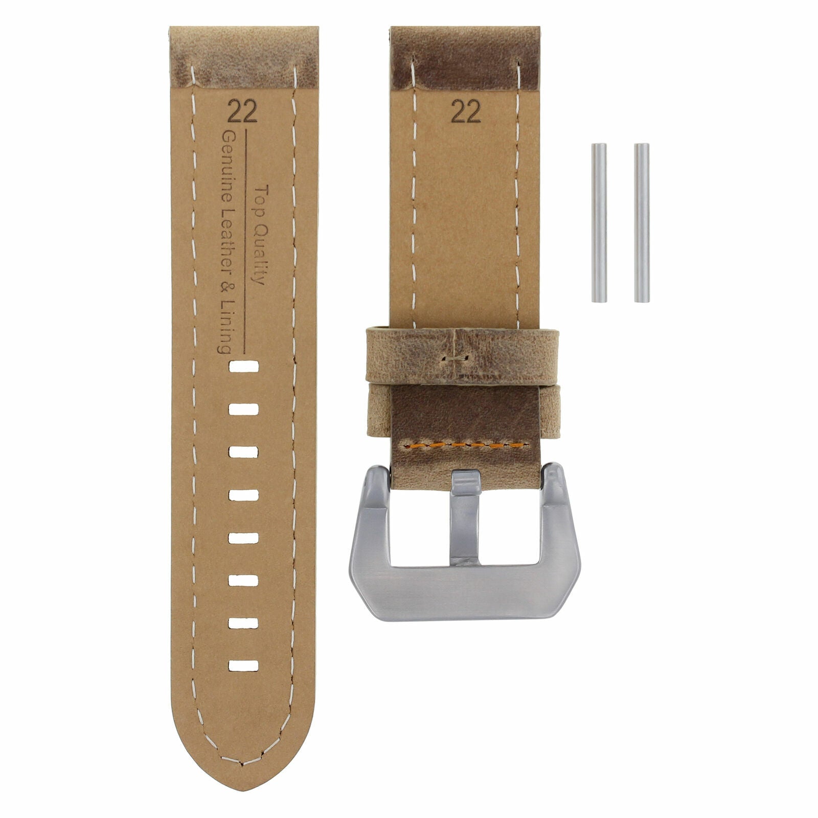 22MM COW LEATHER STRAP WATCH BAND FOR PAM PANERAI MARINA GMT SAND ORANGE STITCH