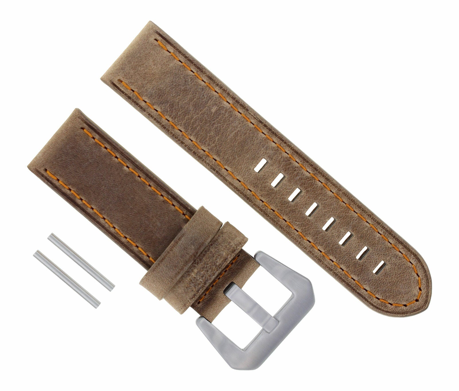 22MM COW LEATHER STRAP WATCH BAND FOR PAM PANERAI MARINA GMT SAND ORANGE STITCH