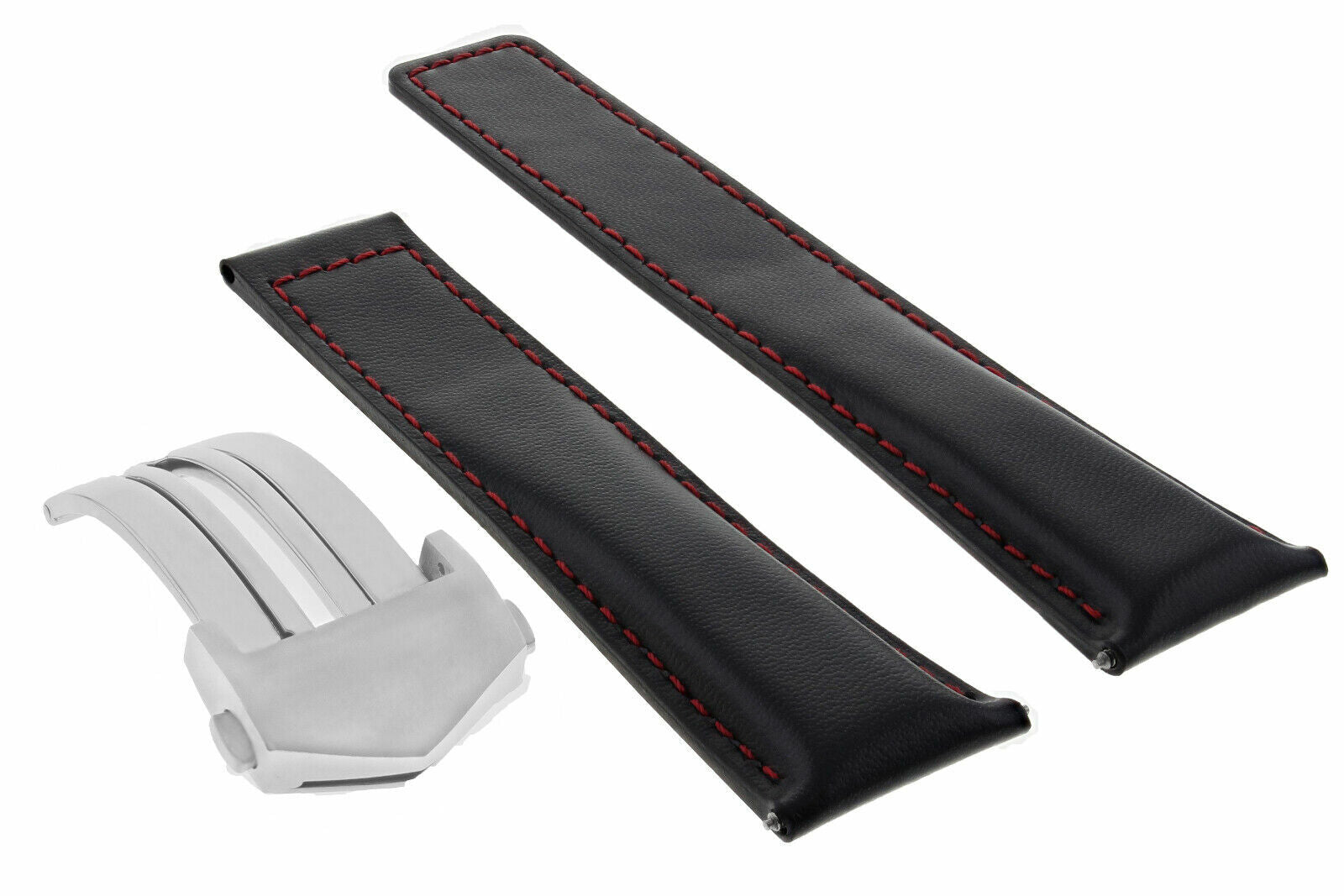 22MM LEATHER BAND STRAP DEPLOY CLASP FOR TAG HEUER MONACO CALIBRE 12 BLACK RED