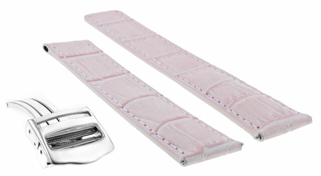 20MM LEATHER WATCH BAND STRAP FOR CARTIER TANK FRANCAISE DEPLOYMENT CLASP PINK
