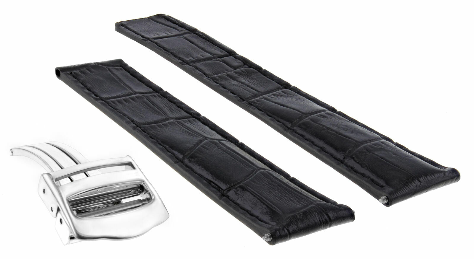 20MM LEATHER WATCH BAND STRAP FOR CARTIER TANK FRANCAISE DEPLOY CLASP BLACK
