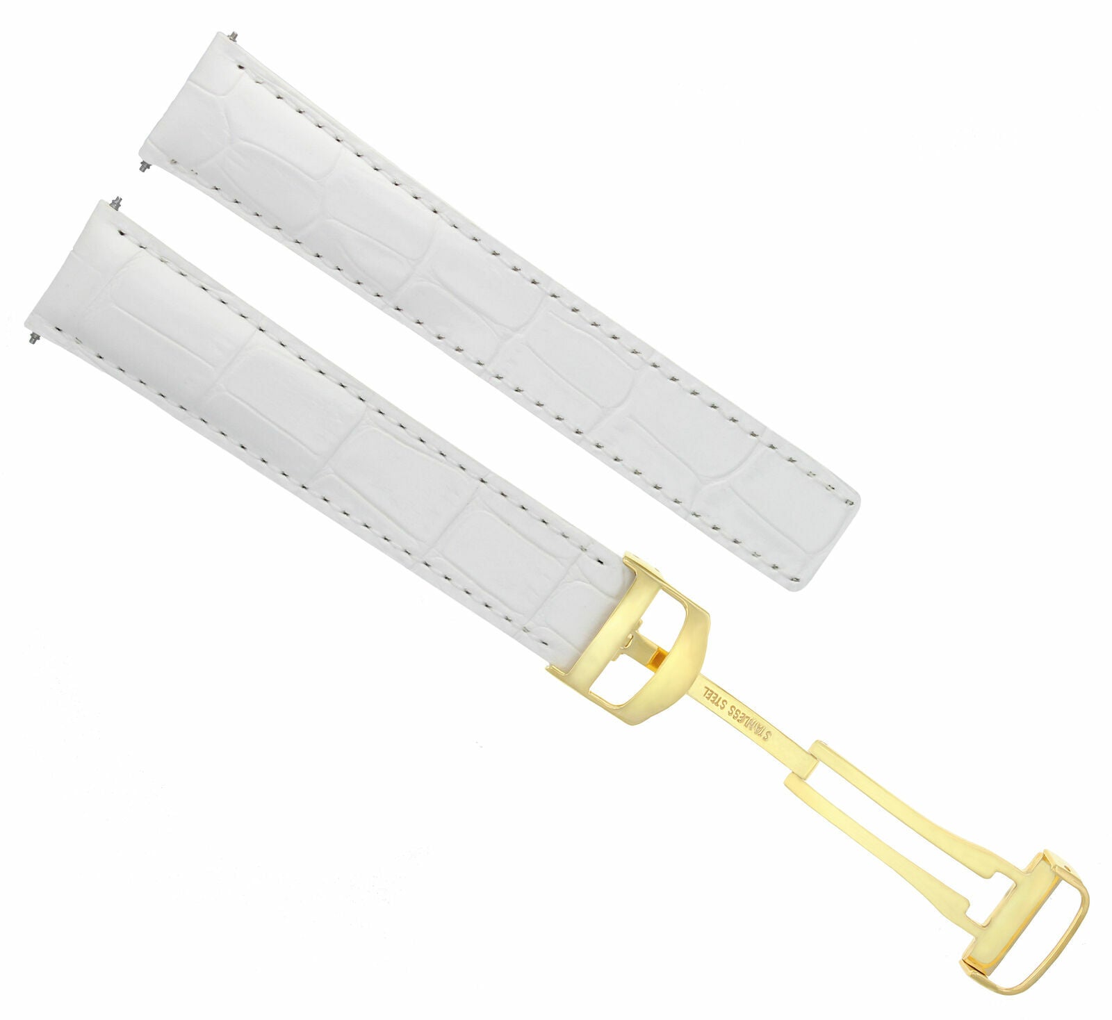 20MM LEATHER WATCH BAND STRAP CLASP FOR CARTIER TANK FRANCAISE WATCH WHITE GOLD