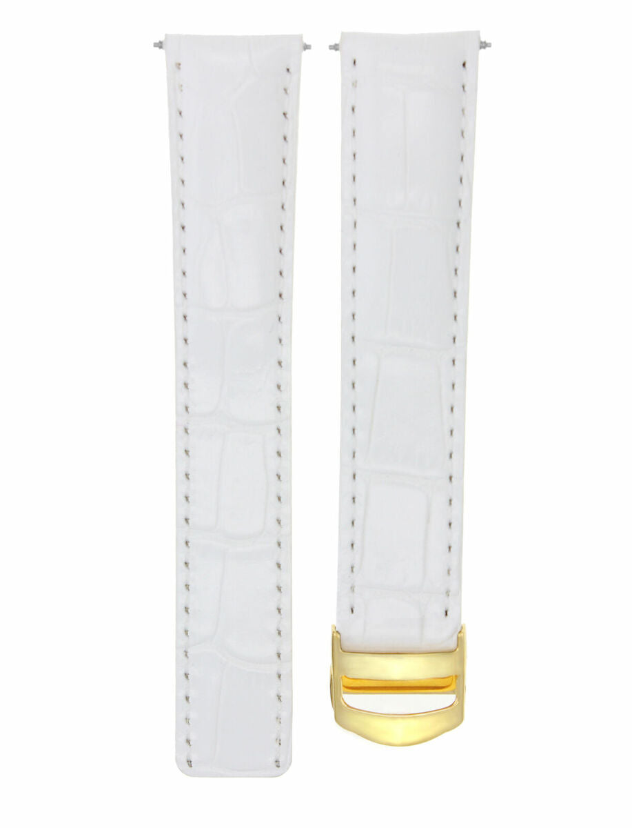 20MM LEATHER WATCH BAND STRAP CLASP FOR CARTIER TANK FRANCAISE WATCH WHITE GOLD