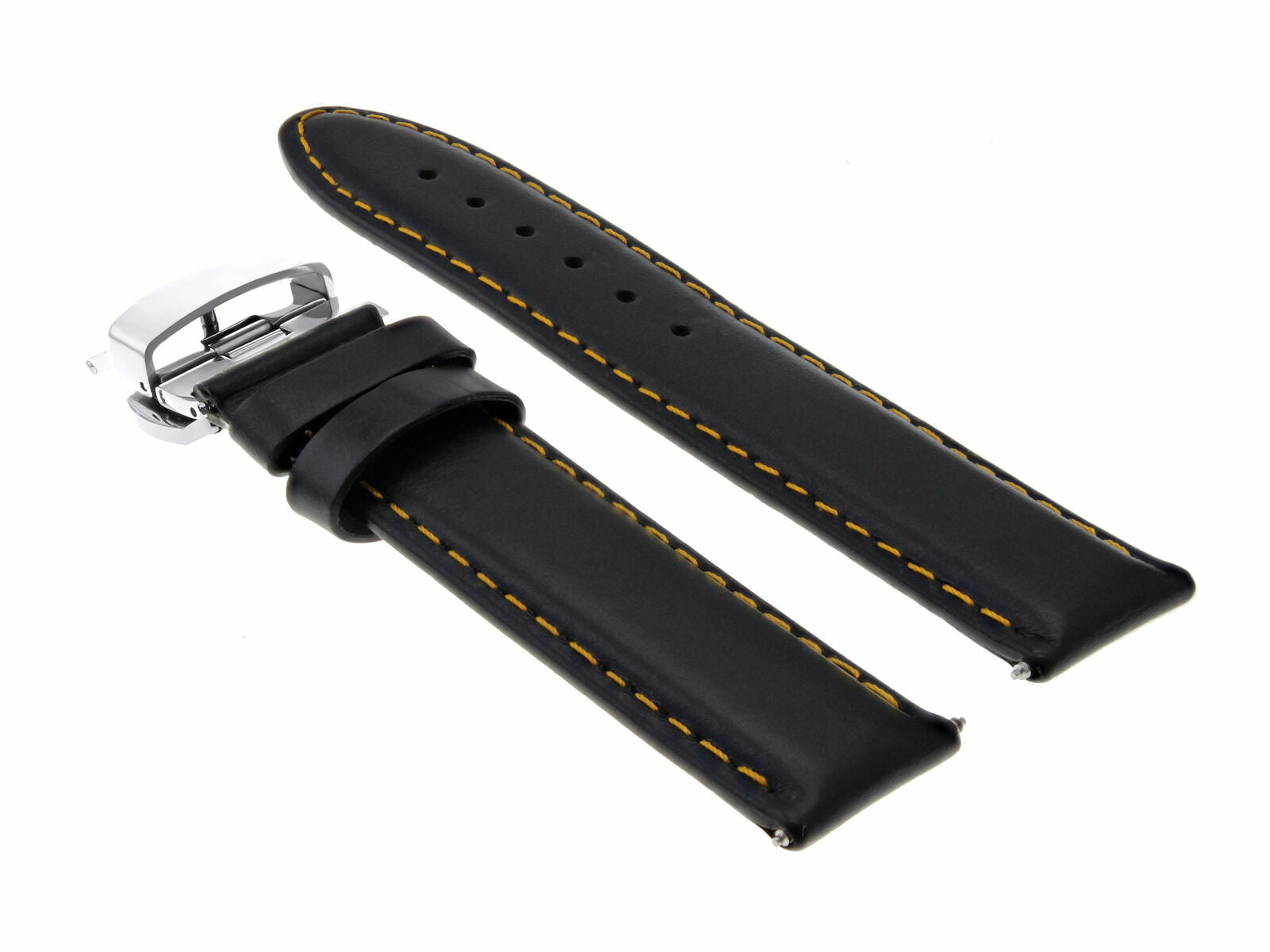 22MM SMOOTH LEATHER STRAP BAND DEPLOYMENT CLASP FOR GIRARD PERREGAUX BLACK OS