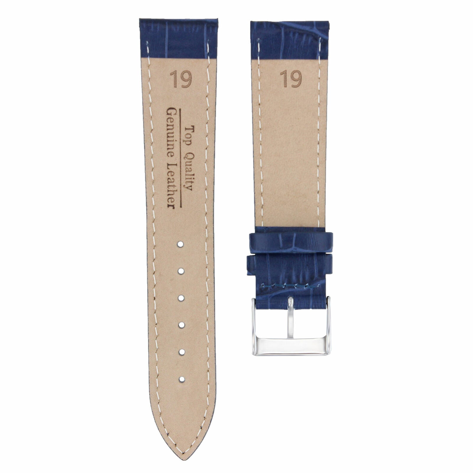 19MM GATOR LEATHER WATCH BAND STRAP FOR SEIKO 5 AUTO PANDA 6138-8020 DARK BLUE