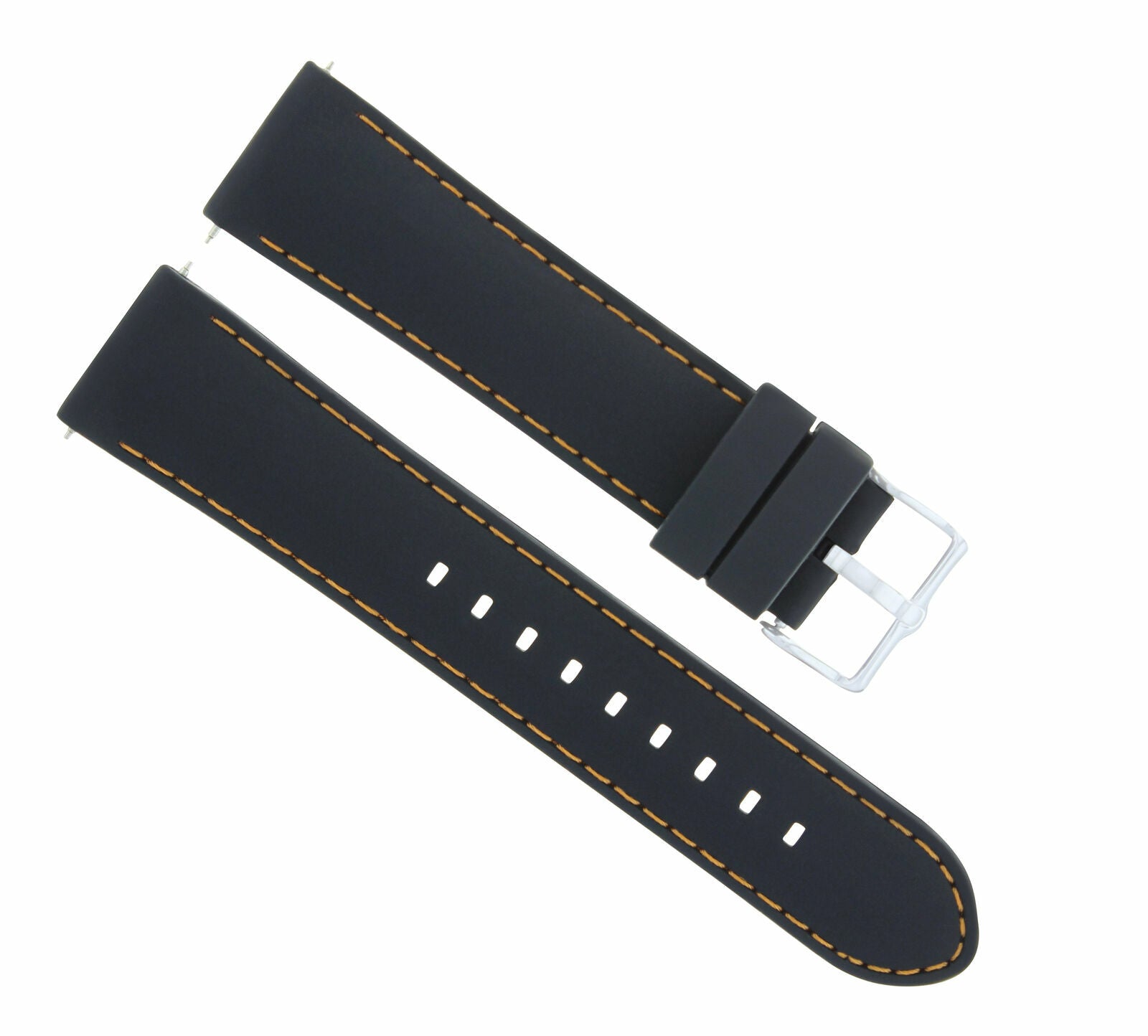 22MM SOFT RUBBER BAND DIVER STRAP FOR GUESS WATCH BLACK ORANGE STITCH