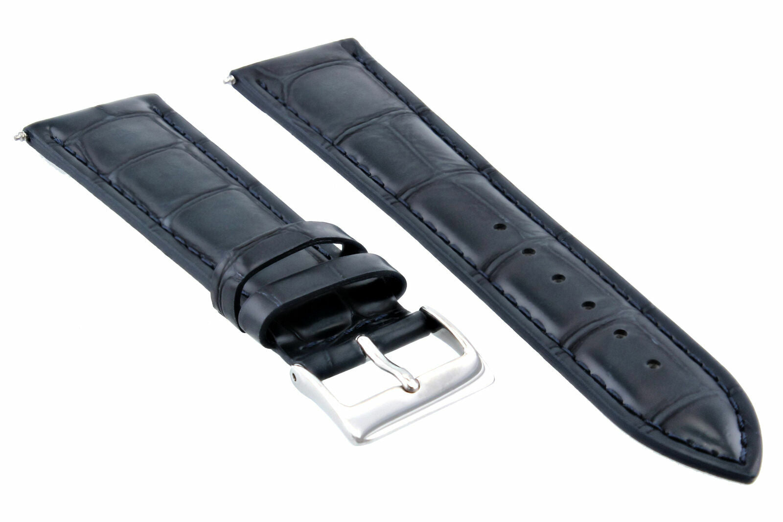 22MM GATOR LEATHER WATCH BAND STRAP FOR 44MM FOSSIL FS4812 FS4813 DARK BLUE